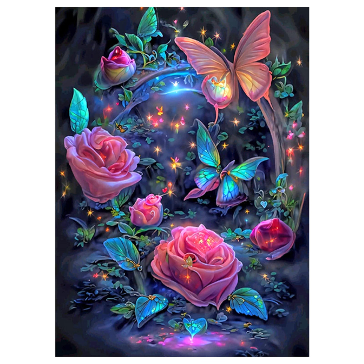 Stalente Diamond Painting Kits for Adults, Rose Flower Round Full Drill Diamond Art Kits, 5D DIY Paint with Diamonds Crafts for Home Wall Decoration Gifts 12×16 Inch, Butterfly Stalente