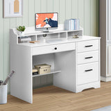 MaverickFurni White Desk with 4 Drawers, Computer Desk with Drawers and Hutch&Shelf, Wood Writing Home Office Workstation, Student Desks for Bedooms with Drawers, 38.2” H x20.5” D x44” W - White MaverickFurni