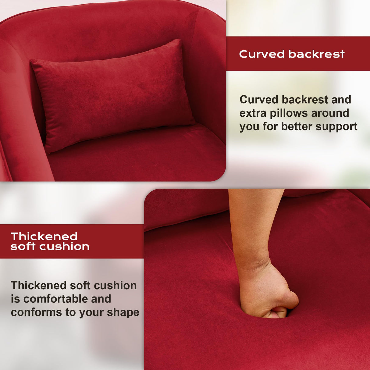 Nolohoo Swivel Accent Chair, Comfy Modern Swivel Barrel Chairs with Skirt, 360°Upholstered Velvet Small Club Armchair Reading Chairs for Living Room Nursery Bedroom Lounge, Red Nolohoo