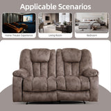 EBELLO Loveseat Recliner Sofa for Living Room, Extra Wide Modern Overstuffed 2 Seat Reclining Manual Sofa Chair, Daul Recliner with Hidden Armrest Cup Holders, Breathable Fabric, Light Brown(Loveseat) EBELLO