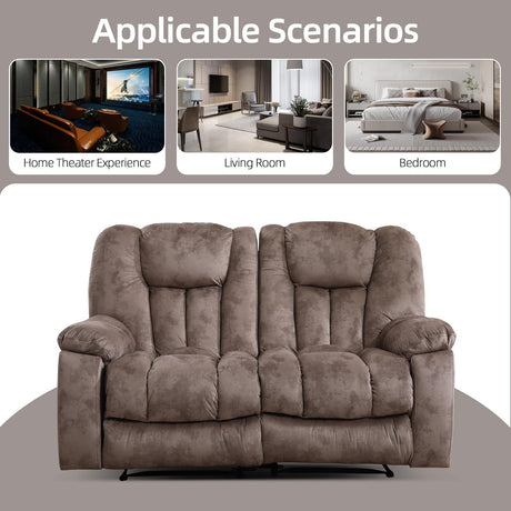 EBELLO Loveseat Recliner Sofa for Living Room, Extra Wide Modern Overstuffed 2 Seat Reclining Manual Sofa Chair, Daul Recliner with Hidden Armrest Cup Holders, Breathable Fabric, Light Brown(Loveseat) EBELLO