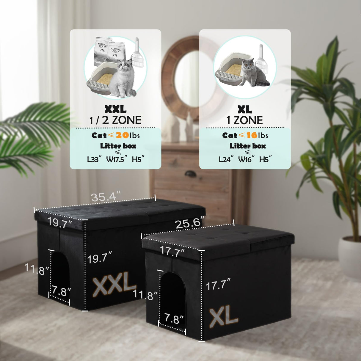 MEEXPAWS Cat Litter Box Enclosure Furniture Hidden Extra Large, Lift Design Lid Velvet Cat Washroom Bench Storage Cabinet | 35.4x19.7x19.7 in | Dog Proof|Urine Proof Inside|Quick Assembly| Easy Clean MEEXPAWS