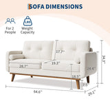 65" Mid Century Modern Couch Sofa Loveseat, Comfy Love Seat Couches for Living Room, 2 Seater Teddy Fleece Boucle Upholstered Deep Seat Couch for Bedroom Office Small Space, Beige Cream IDEALHOUSE