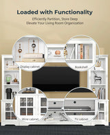 Tatub Large Wall Unit Entertainment Center with Storage, Modern TV Entertainment Center with Bookshelves and Bridge Cabinet, Living Room Tall Bookshelf with Storage, 65.7" Wide for TV Placement, White Tatub