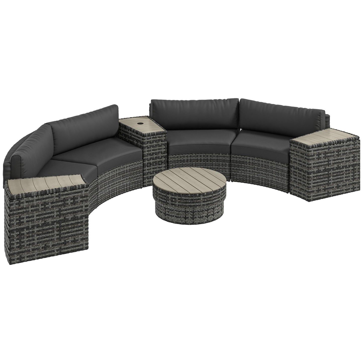 Outsunny 8 Piece Patio Furniture Set with 4 Rattan Sofa Chairs & 4 Tables, Outdoor Conversation Set with Storage & Umbrella Hole for Backyard, Lawn and Pool, Mixed Gray - WoodArtSupply