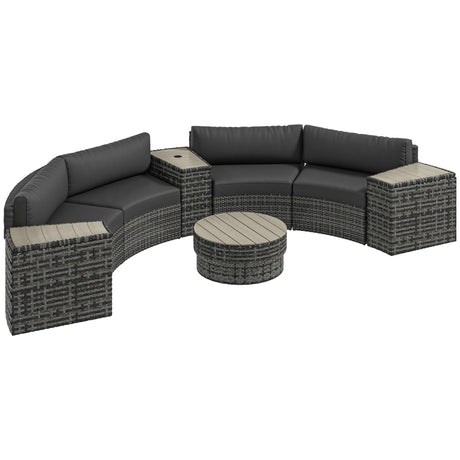 Outsunny 8 Piece Patio Furniture Set with 4 Rattan Sofa Chairs & 4 Tables, Outdoor Conversation Set with Storage & Umbrella Hole for Backyard, Lawn and Pool, Mixed Gray Outsunny