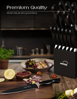 Knife Set, Amorston 15 Pieces Knife Sets for Kitchen with Block, Dishwasher Safe Kitchen Knife Set with Built in Sharpener Block, German Stainless Steel Knife Block Set, Black Amorston