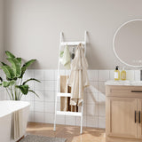 ELYKEN Blanket Ladder for Living Room, Farmhouse 5 -Tier Quilt Holder with 4 Removable Hooks for Bathroom, Wood Towel Rack Display, Wall Anchor Leaning Decorative Stand for Home Decor, White ELYKEN