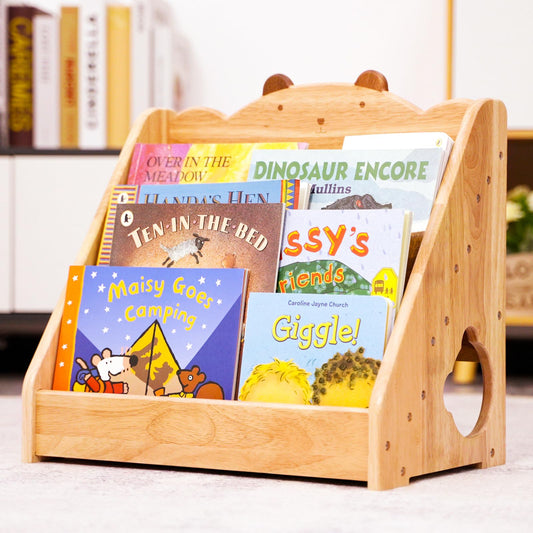 Woodtoe Kids Montessori Bookshelf with Chalkboard & Storage - Natural Wood Bookcase for Early Reading - WoodArtSupply