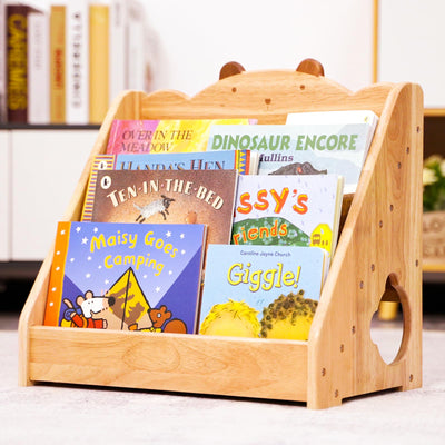 Woodtoe Kids Montessori Bookshelf with Chalkboard & Storage - Natural Wood Bookcase for Early Reading