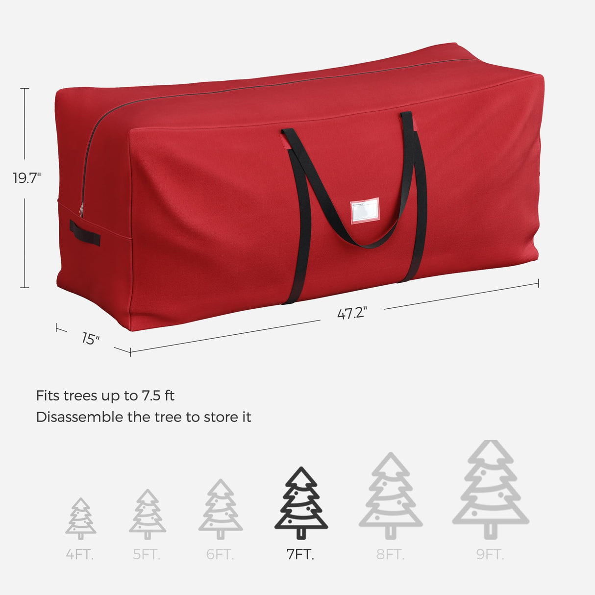 SONGMICS Christmas Tree Storage Bag, Tree Storage Container, up to 7.5 ft, Tree Holder Bag, Wear-Resistant 600D Oxford Fabric, Lightweight, Thick Handles, Red URXS003R03 SONGMICS
