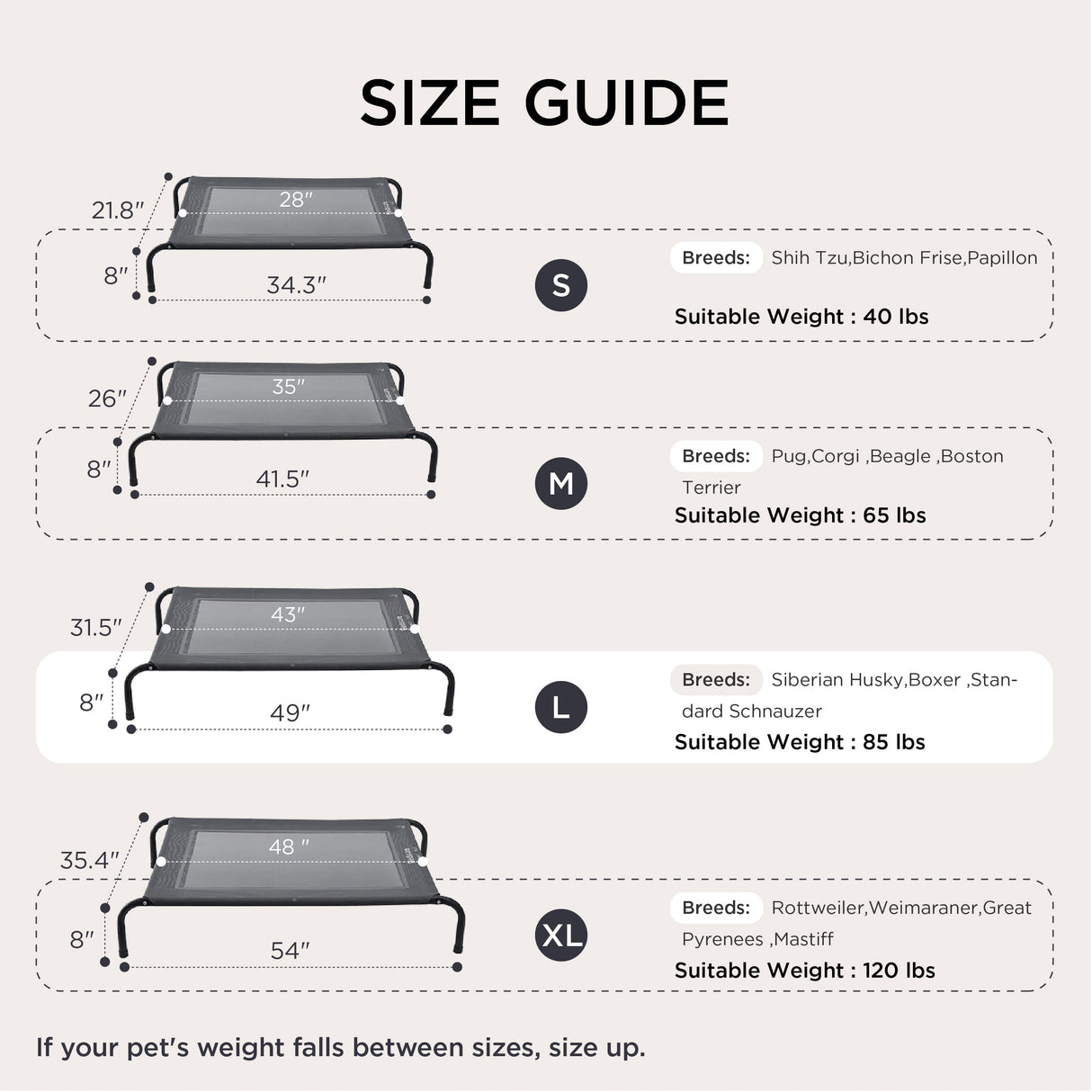 Bedsure Outdoor Elevated Dog Bed Large Sized Dog, Portable Indoor & Outdoor Cooling Raised Cot Pet Hammock Bed with Skid-Resistant Feet, Frame with Breathable Mesh, Grey, 49 inches Bedsure