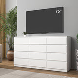 Vibe & Dine White Dresser 12 Drawer, Modern Long Dresser for Bedroom, Wood Chest of Drawers with Wide Storage for Living Room Vibe & Dine