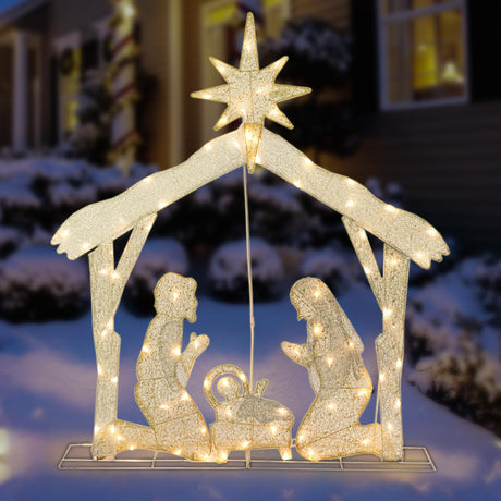 Outdoor Christmas Nativity Scene Decoration Christmas Lighted Holy Family Nativity Scene with LED Lights Decoration for Xmas Home Pathway Lawn Party Display Wonder Solar