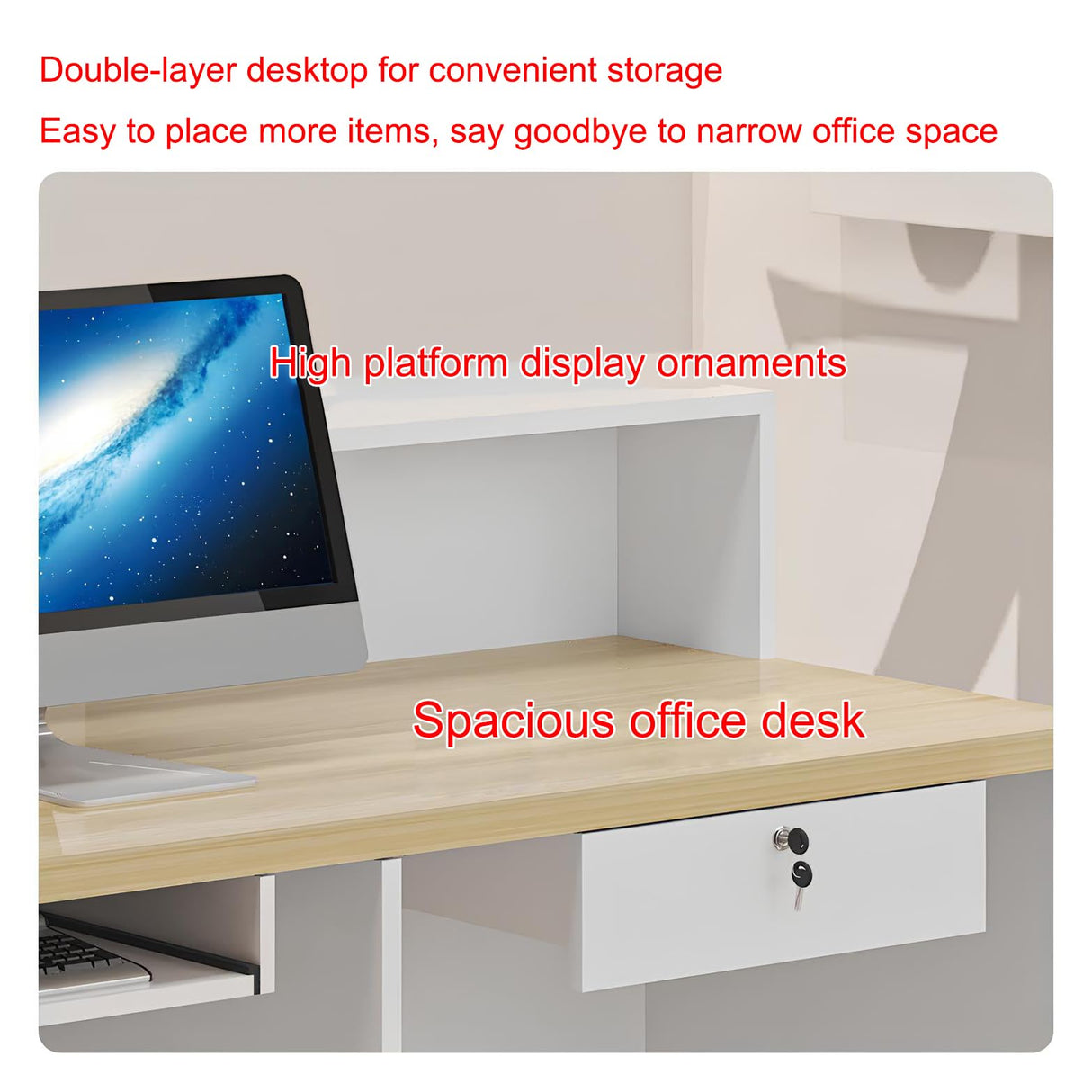 Modern Reception Desk with Counter, Salon Reception Desk with Lockable Drawer & Door Cabinet & Light Strip Receptionist for Office Boutique Lobby Shop cartBit