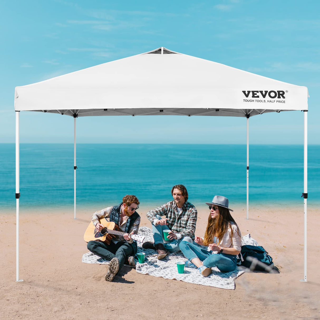 VEVOR Pop Up Canopy Tent, 10 x 10 ft, 250 D PU Silver Coated Tarp, with Portable Roller Bag and 4 Sandbags, Waterproof and Sun Shelter Gazebo for Outdoor Party, Camping, Commercial Events, White VEVOR