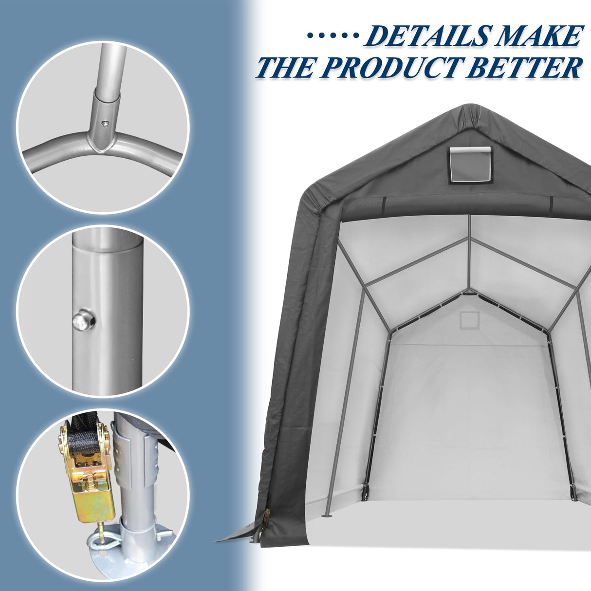 COVERONICS 7' x 12' Outdoor Storage Shed - Heavy Duty Portable Shelter Carport with Ventilation Windows and Roll-up Doors, Storage Shelter Tent for Motorcycle, Bike, Lawnmower and Garden Tools, Grey COVERONICS