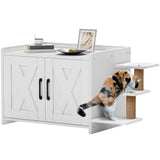YITAHOME 27" Cat Litter Box Enclosure, Modern Cat Litter Box Furniture Hidden with Scratching Post&cusion, Wooden Cat House as Side End Table Nightstand, Fit Most of Litter Box, White YITAHOME