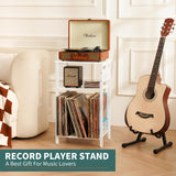 Yoobure Record Player Stand, 3-Tier White Side Table with Charging Station, Small End Table Nightstand with Vinyl Storage, Tall Beside Tables Turntable Stand for Album CD, Night Stand for Living Room Yoobure