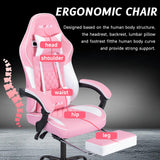Ergonomic Video Gamer Chairs,Computer Gaming Chairs with Massage Lumbar Support and footrest,Racing Style Computer Chair Adjustable Headrest for Adults,PinkWhite NIONIK
