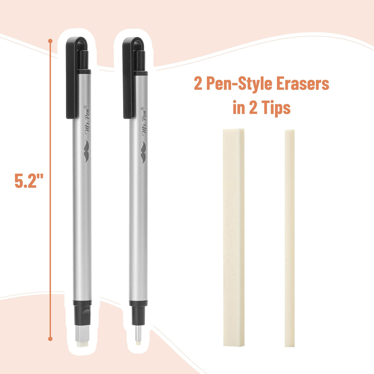 Mr. Pen- Pen Style Eraser, 2 Pack, Square & Round Tip, Eraser Pen Eraser, Pencil Erasers, Eraser Pencil, Back to School Supplies Mr. Pen