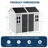 CDCASA 8x6 FT Resin Storage Shed, Waterproof Large Outdoor Shed with Floor & Lockable Door & 2 Windows, Vent, Plastic Tool Shed for Outside, Backyard, Patio, Poolside, Bike, Dove Grey CDCASA