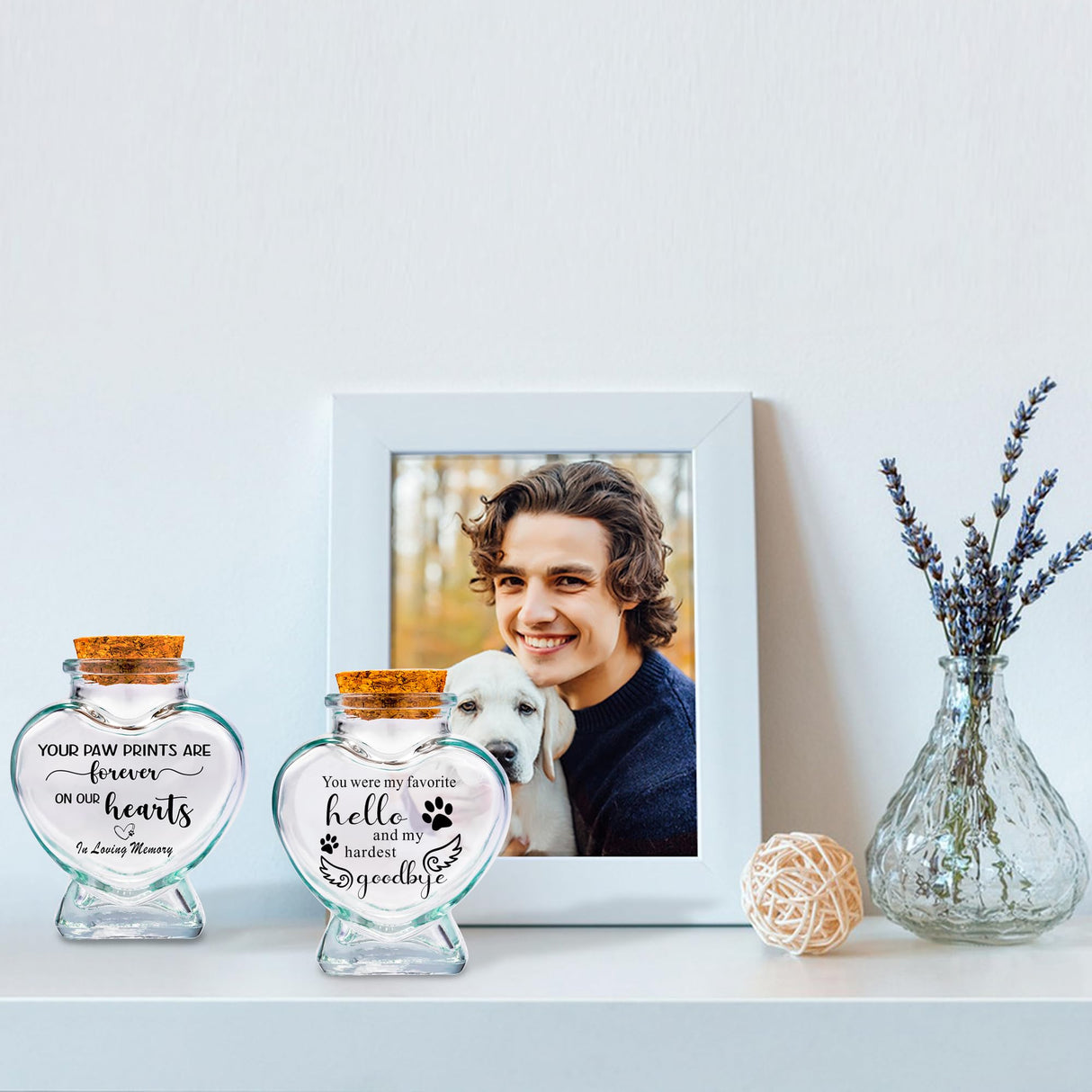 2 Pieces Pet Memorial Urns Sand Keepsake Jar Heart Shaped Glass Urns for Ashes or Hair Teeth Keepsake Loss of Pet Sympathy Gift Gredstar