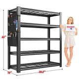 REIBII Storage Shelves, Heavy Duty Garage Shelving Load 2500LBS, 5-Tier Garage Shelves with Tool Storage Bag, Adjustable Industrial Metal Shelving for Basement, 66" H x38.2 W x16 D, Black REIBII