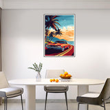 RICUVED Diamond Art Kits for Adults, Landscape Diamond Painting Kits for Beginners, Seaside Road Car DIY 5D Full Round Drill Gem Crystal Rhinestone Art and Craft Kit for Gift Home Wall Decor 30x40cm RICUVED