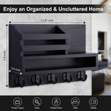 Lucundm Key and Mail Holder Wall Mount, Key Hanger with Long Storage Box and 5 Hooks for Coat, Dog Leash, Home Decor Rack, House Accessories, Entry Way Organizer 11.8”W x 7.8”H x 3.2”D Lucundm