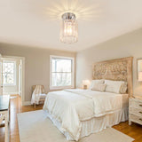 FRIXCHUR Small Chandelier Crystal Ceiling Light Semi Flush Mount Ceiling Lighting Fixture Modern Crystal Ceiling Light for Hallway Kitchen Island Dining Room Bedroom E26 Base Chrome FRIXCHUR