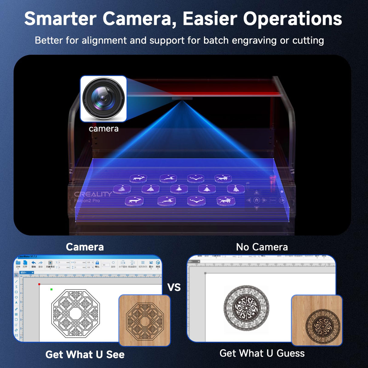 Creality Laser Engraver Enclosed, Falcon2 Pro 40W Output Laser Cutter with 1.6W Laser Module, 25000mm/min Speed Laser Cutter Machine with Air Assist, Auto Fan, Camera Positioning for Wood and Metal Creality