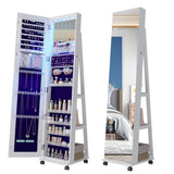 Lvifur 360° Rotating 64'' Jewelry Armoire with 6 LEDS, Full Length Mirror Large Capacity Jewelry Organizer Armoire, Lockable Floor Standing Mirror with 4 rollers for Bedroom, Cloakroom Lvifur
