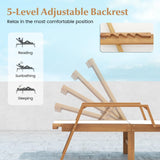 Tangkula Patio Chaise Lounge Chair, 5 Position Adjustable Acacia Wood Patio Lounger, for Backyard, Porch, Poolside (1) Tangkula