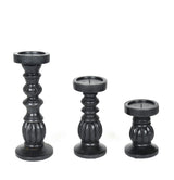 Farmhouse Wooden Candle Holders for Pillar Candles Set of 3, Rustic Wood Candle Holder Table Centerpiece Decor, 12'' 9'' 6'' Ball Design Tall Candle Stand Decorative, Black The Wooden Town