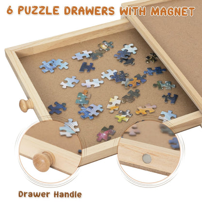 Nattork 1500 Piece Wooden Jigsaw Puzzle Board - 6 Drawers, Rotating Puzzle Table, Jigsaw Puzzle Table with Cover - Portable Puzzle Tables for Adults and Kids - WoodArtSupply