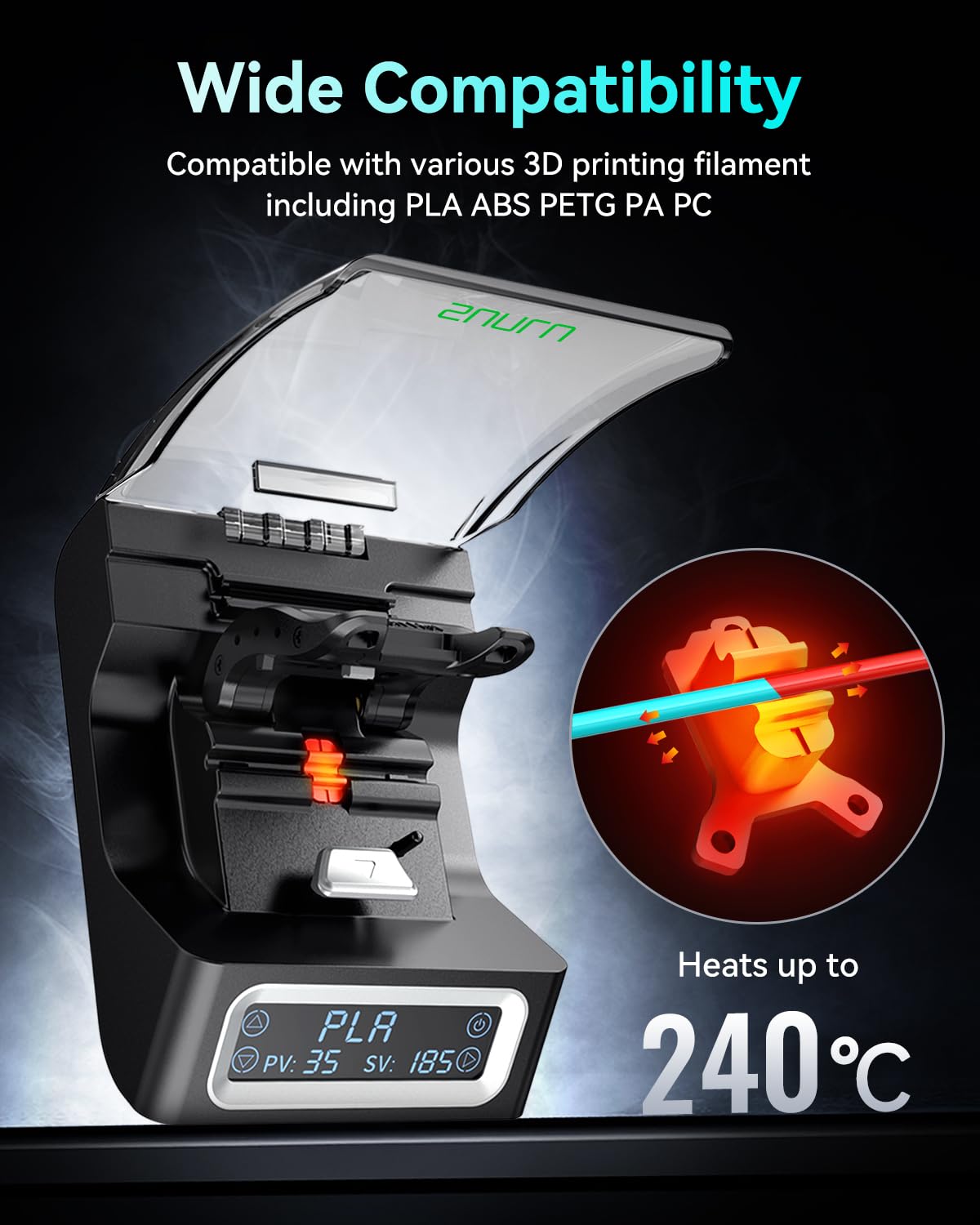 SUNLU Official Filament Connector, Fast Heating Filament Connector for 3D Printer Filament 1.75mm, Up to 240°C, Compatible with PLA PETG TPU ABS PA Nylon, Easy to Use, Pack with 200PCS PTFE Sleeve SUNLU