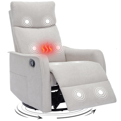 Trustyue Swivel Rocker Recliner Chair, 360° Swivel Recliner with Heat and Massage, Rocker Recliner Nursery Glider Chair with Side Pockets for Living Room (Beige, Fabric) Trustyue