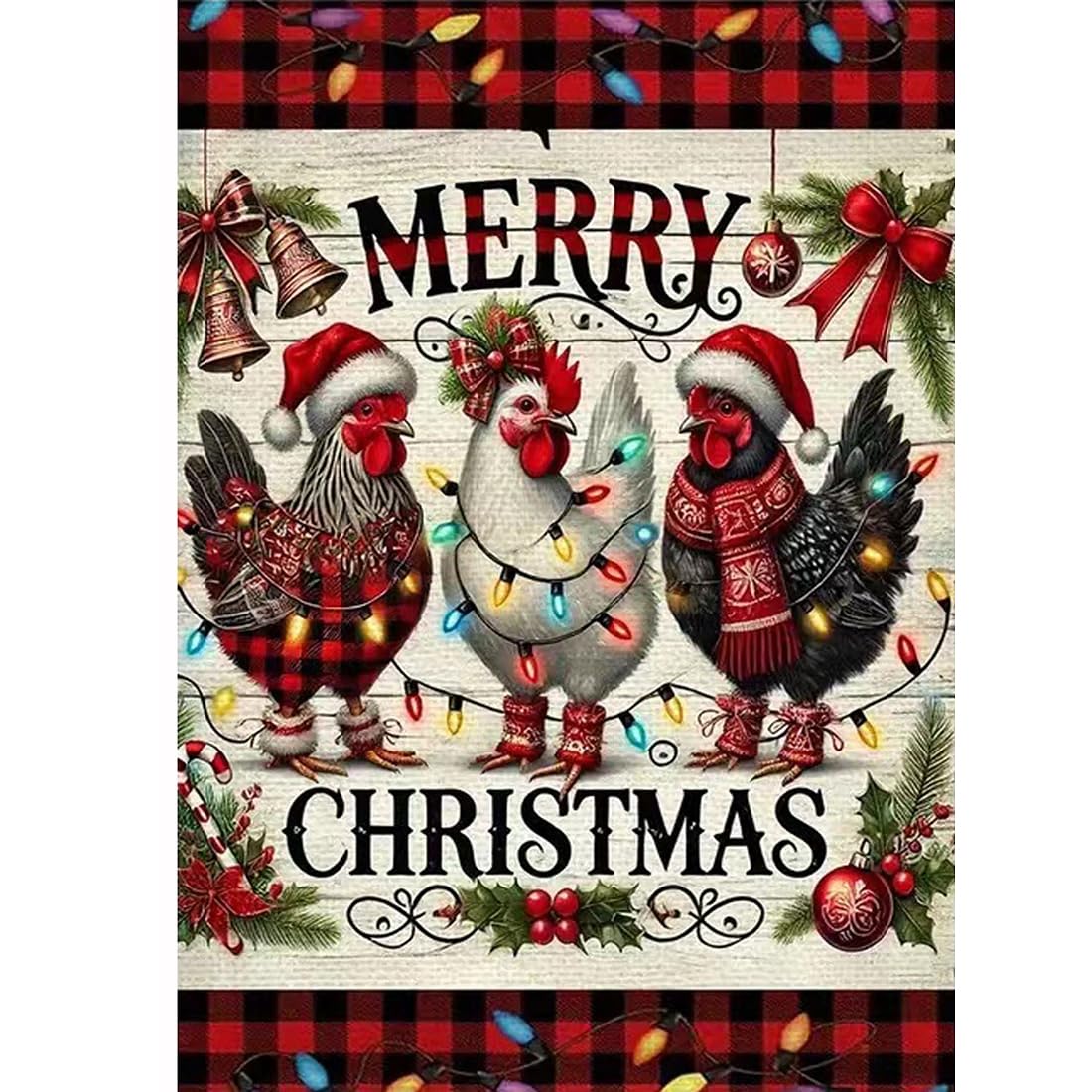 Merry Christmas Diamond Art Kits for Adults Beginners,DIY Diamond Painting Kits for Adults Animals Chicken,5D Full Round Drill Diamond Dots with Painting Gem Art Kits for Home Wall Decor 12x16 Inch SHICERNHJ