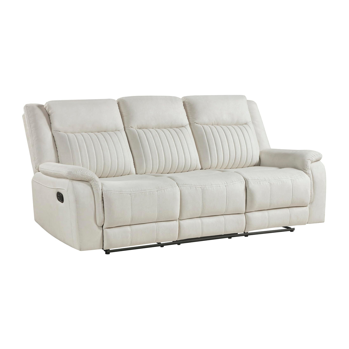 Lexicon Manual Double Reclining Sofa, Polished Microfiber Upholstered 3 Seater Manual Sofa Recliner for Living Room, Wall Hugger, Easy Assembly, Beige Lexicon