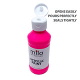 milo Fluorescent Acrylic Paint Set of 6 Colors | 4 oz Bottles | Student Neon Colors Acrylics Painting Pack | Made in the USA | Non-Toxic Art & Craft Paints for Artists, Kids, & Hobby Painters milo