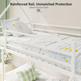 Tufons Metal Bunk Bed with Convertible Slide & House Roof Design - Twin-Over-Twin Low Frame | Full Guardrail, Montessori Style (White) Tufons