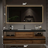 Bathroom Vanity with Sink - Modern Single Sink Bathroom Vanity, Wall Mounted Solid Wood Bathroom Sink Cabinet, Elegant Floating Vanity with Ample Storage and LED Anti-Fog Mirror (Square Mirror, 36") ZGNBSD