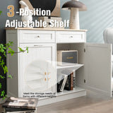 LOKO Tilt Out Trash Cabinet, Kitchen Trash Cabinet with 2 Drawers & Adjustable Shelf, Pet Proof Trash Can Cabinet with Rubber Wood Tabletop, 39.5 x 14 x 35.5 inches (White) LOKO