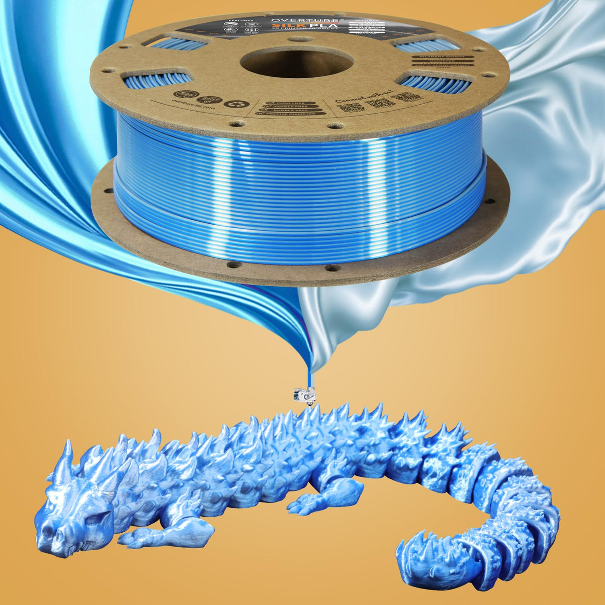 OVERTURE Silk PLA 1.75mm Dual Color Filament, Clog-Free Shiny 3D Printer Filament, 1kg Spool(2.2lbs), Dimensional Accuracy +/- 0.02 mm, Fit Most FDM Printer(Silk Blue-Silver) OVERTURE