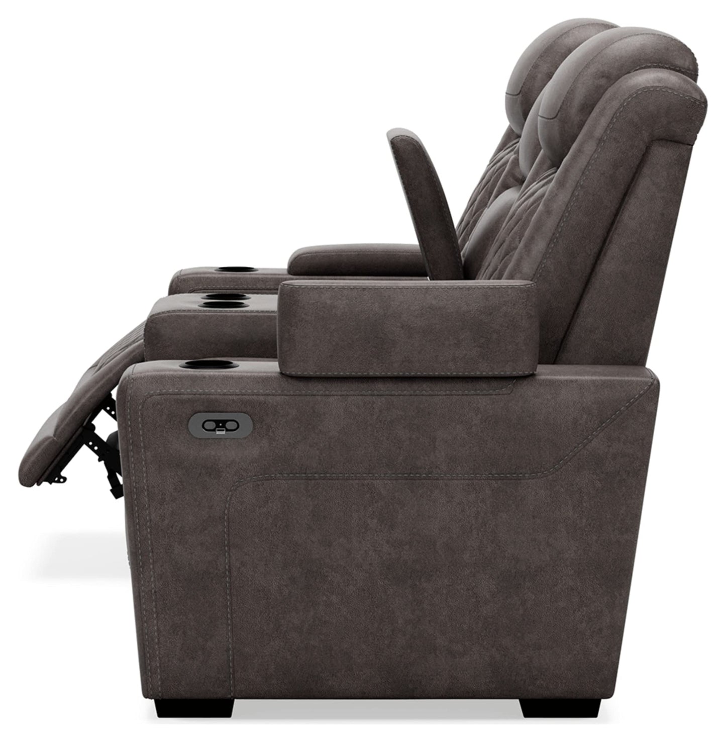 Signature Design by Ashley Hyllmont Power Reclining Loveseat with Center Console, Weathered Gray