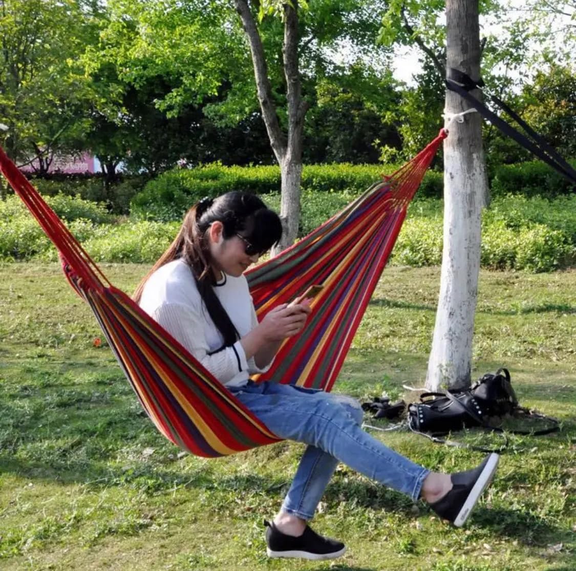 Double Cotton Hammock! Soft, Breathable, and Easy to Carry! Perfect for Relaxing by The Water, at The Park, or in Your Backyard!!! Indoors or Outdoors! Large Size! 2 Carabiners Included for Safety : Generic