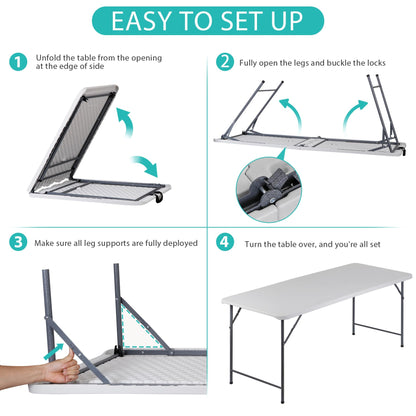 ZenStyle 6 ft Adjustable Folding Table, Indoor Outdoor Portable Plastic Dining Card Table Utility Table for Camping Dining Event Party (71"x27", Rectangular)