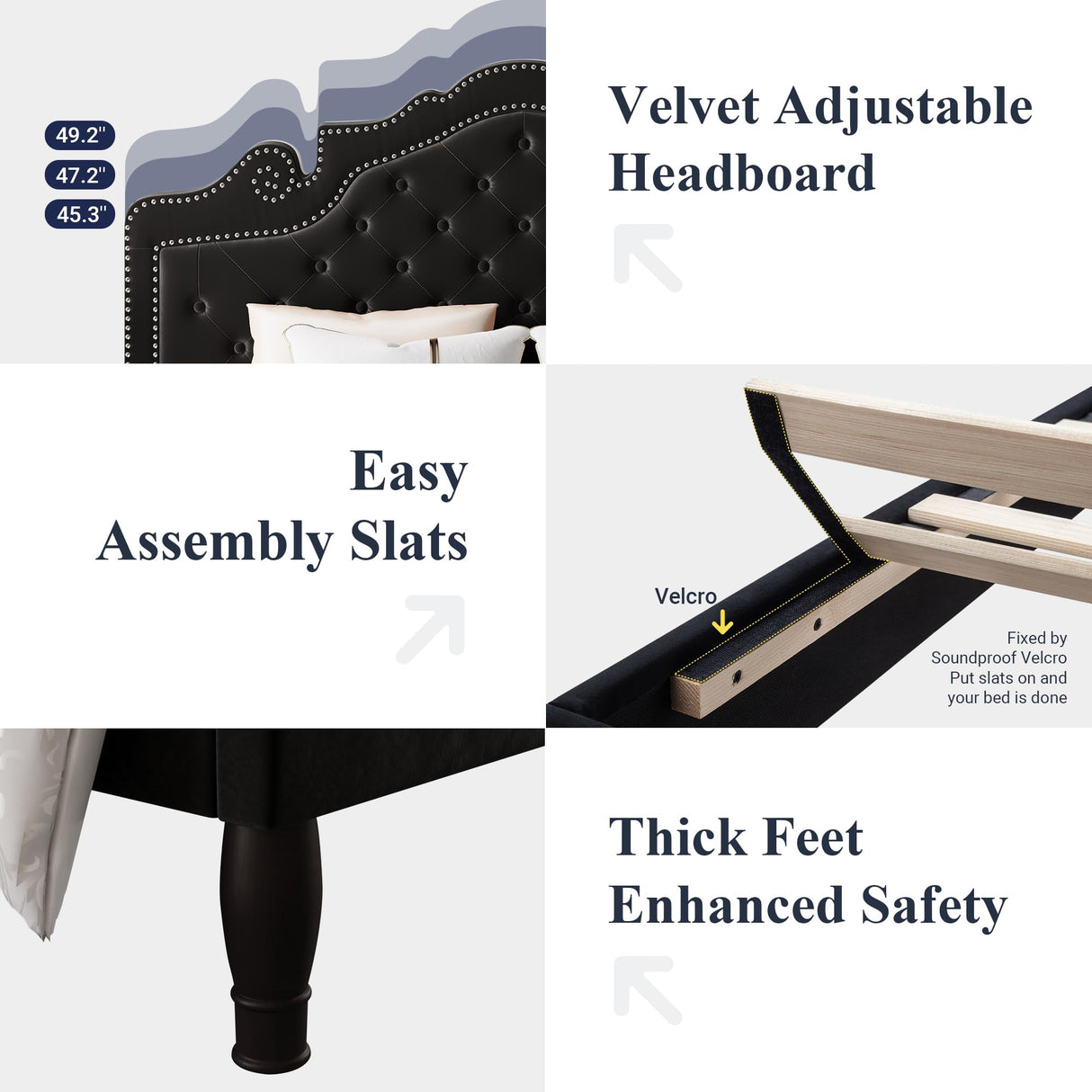 Allewie Full Size Platform Bed Frame with Adjustable Velvet Tiara Headboard, Upholstered Diamond Button Tufted, Wood Slats Support, No Box Spring Needed, Black Allewie