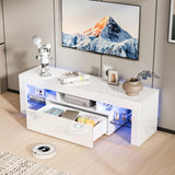 VINGLI LED TV Stand, 51'' High Glossy Modern Entertainment Center with LED Lights and Storage for 40/43/50/55 Inch TV (White, 51'' x 14'' x 18'') VINGLI